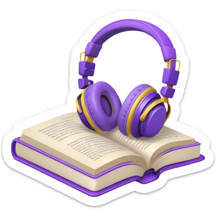 purple open storybook with purple headphones laying on it sticker