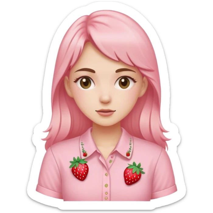 pastel pink women's shirt with a strawberry embroidered in the center sticker