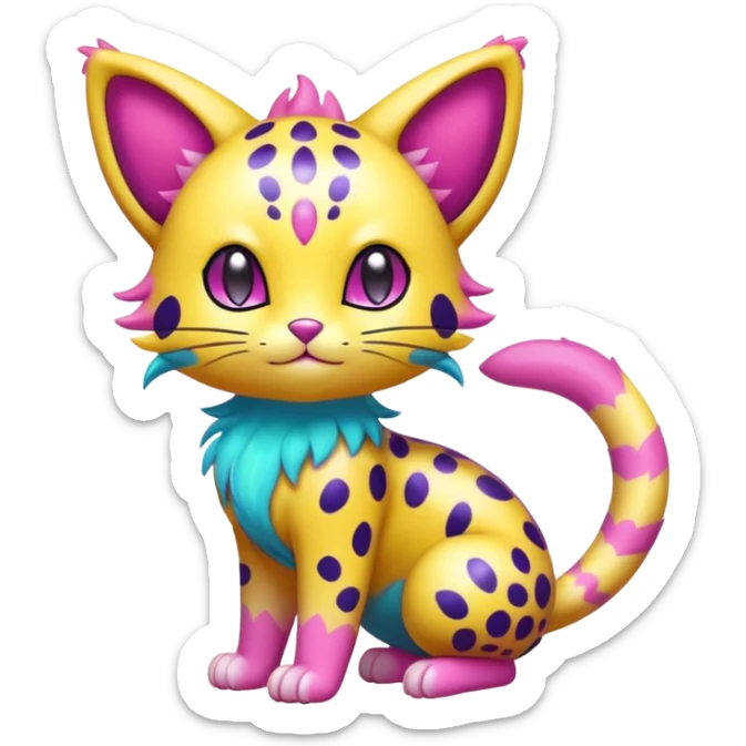 Colorful Shiny Neon-colored Unqiue cute Adorable furry Liepard-Skitty-Delcatty-Pokémon-Fakémon-hybrid-creature (full body) sticker