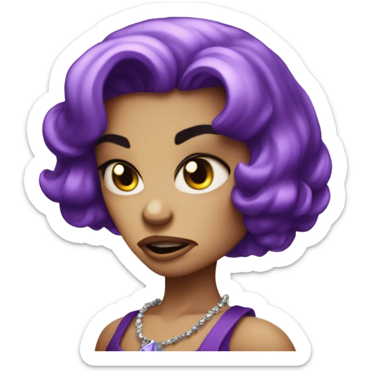 mad angry frown jewel girl with purple gem hair sticker