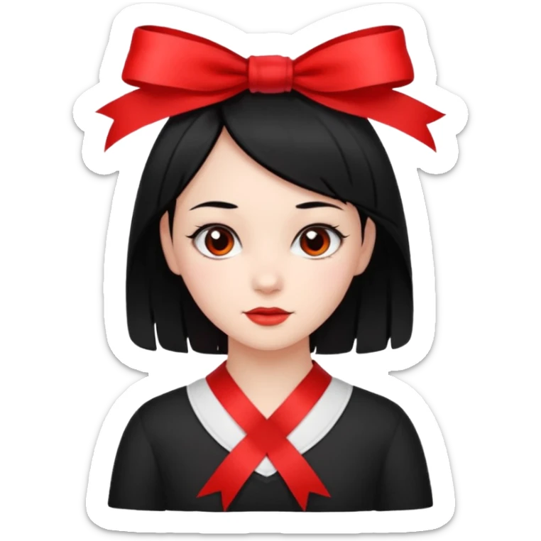 girl that have a red ribbon in her hair the hair is black  sticker