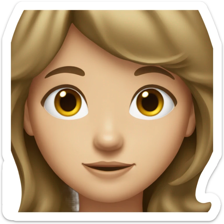 a girl with bangs, white eyes and slanted hair,her hair is brown andwavy bangs  sticker