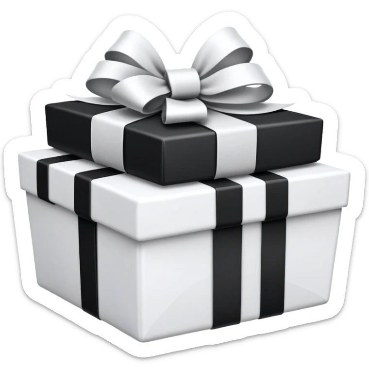 big white gift basket with lots of gifts, and the gifts are black and white no other colors sticker