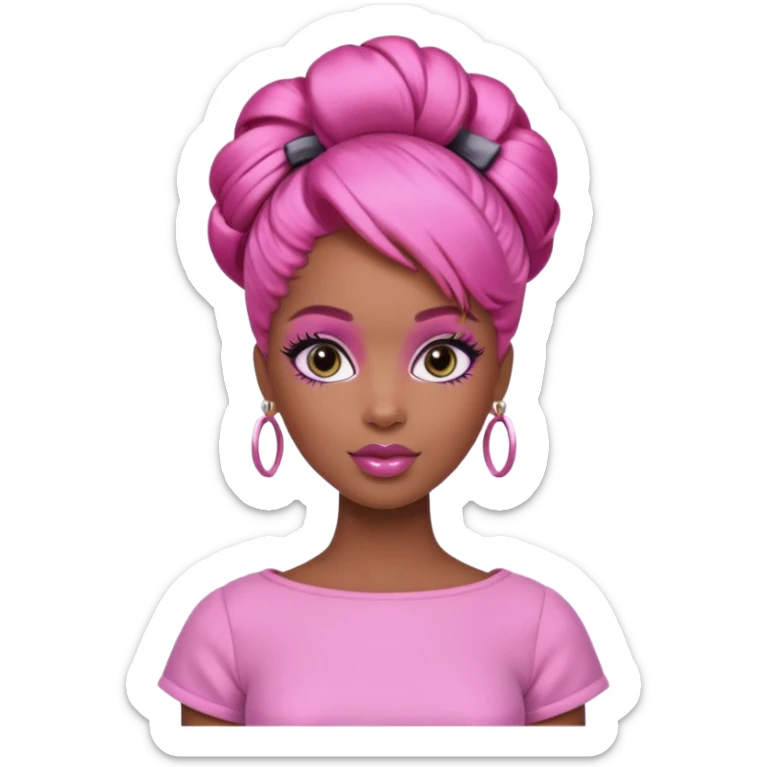 black barbie. updo hair, pink hair, perfect makeup and super pretty sticker
