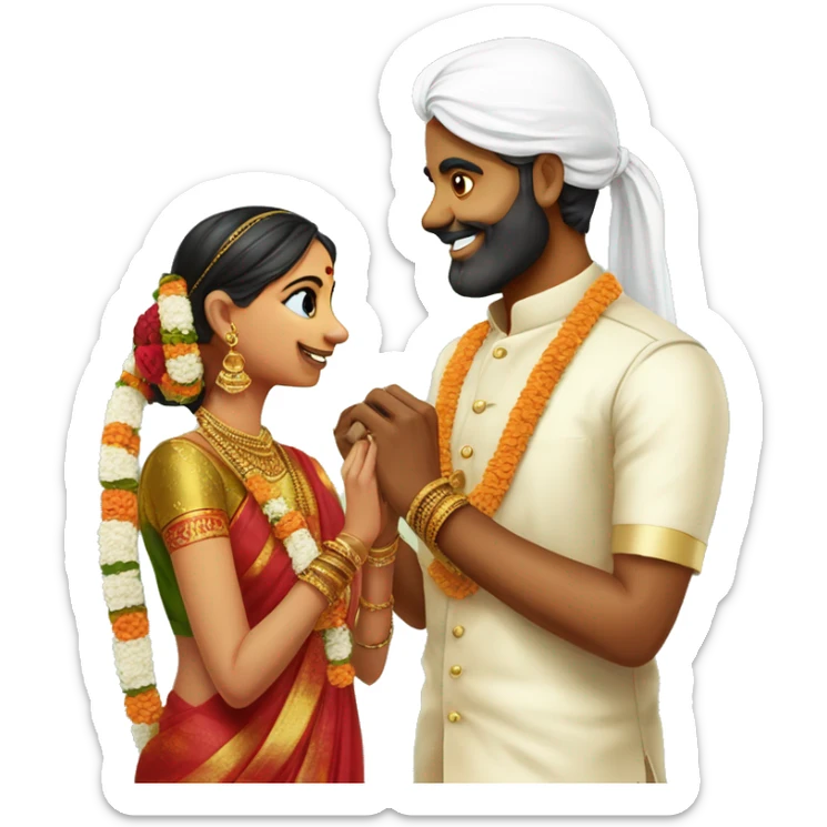 tamil culture engagement ceremony..create emoji of the coules exchanging rings with south indian traditional costumes sticker