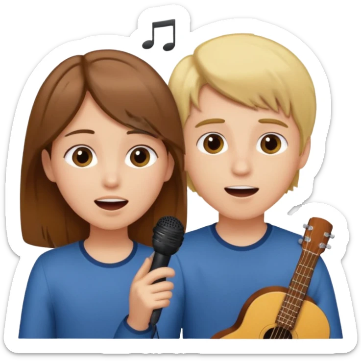 A girl with briwn hair kid sing a boy with blond hair sticker