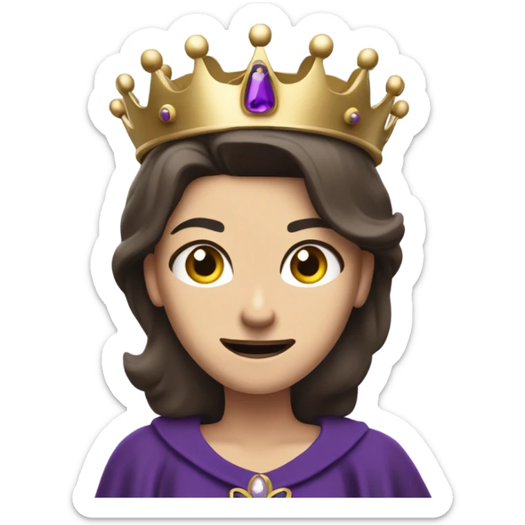 Caucasian long brunette woman wearing formal royal purple robes and a crown whose face shows anger and disgust to the man she adores  sticker