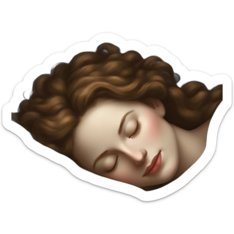 The folk french woman sleeping in bed, blue eyes,brown hair, 17th century sticker