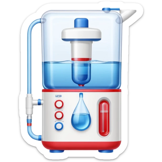 “Flat icon of a dual-temperature water purifier with red and blue nozzles, modern white body, clean vector style” sticker