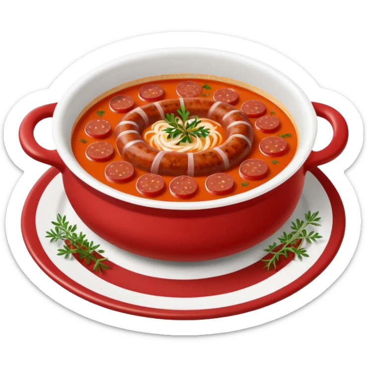 emoji of Rougail saucisse meal. Typical Reunion island meal. Sliced sausage in tomato reduced soup with thym  sticker