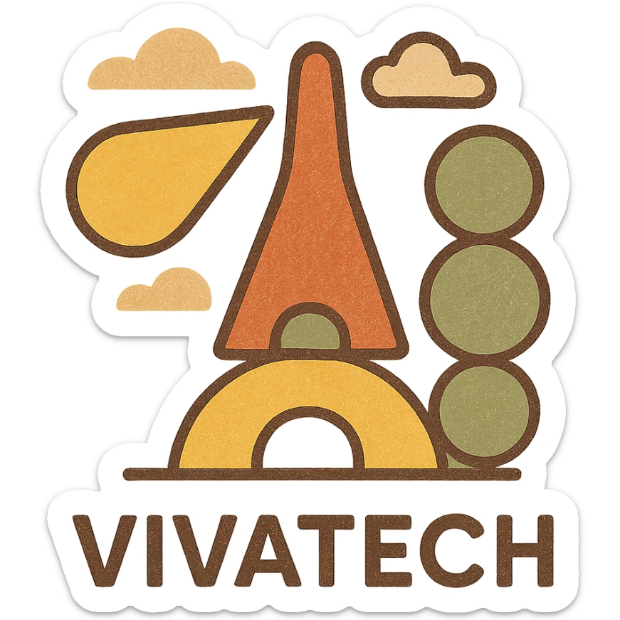 Icon representing Vivatech, abstract, futuristic, clean lines, tech conference vibe sticker