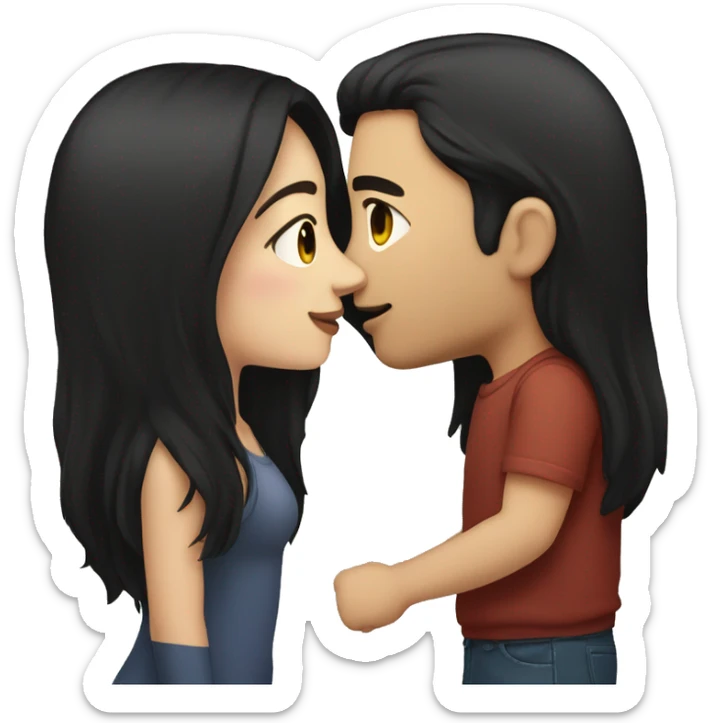 guy with brown hair kissing a girl with long black hair sticker
