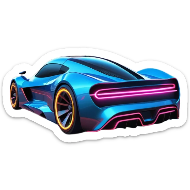 An icon showing a sleek car speeding through a neon-lit cityscape, inspired by Need for Speed. The design features dynamic motion lines, glowing tires, and a vibrant city backdrop with skyscrapers and lights. The rush of high-speed racing is highlighted. Transparent background. sticker