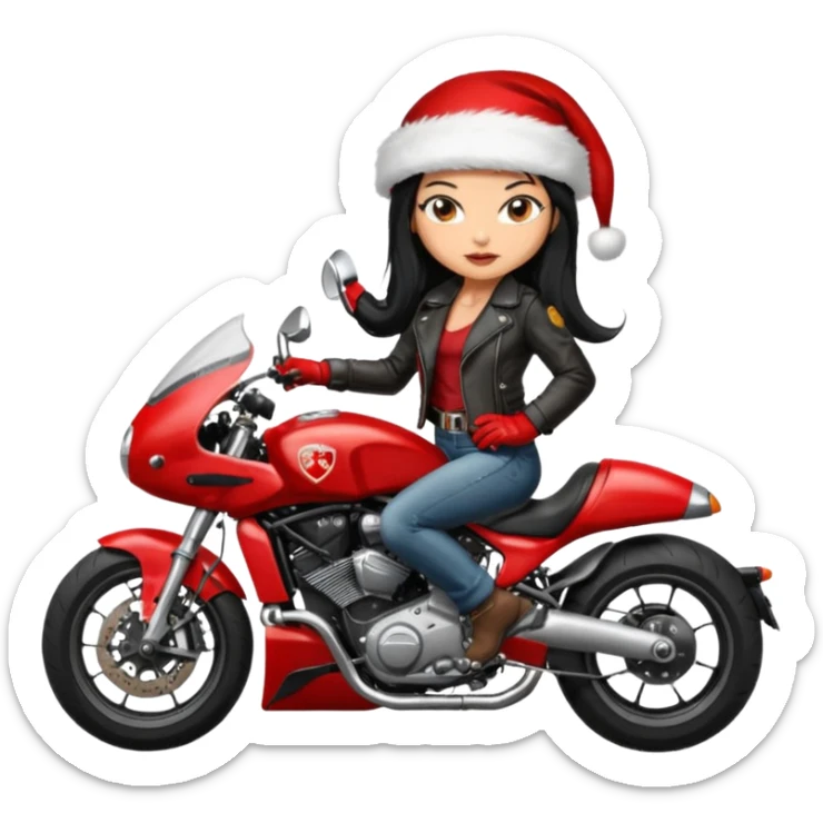 biker girl black long hair moto christmas ducati sticker