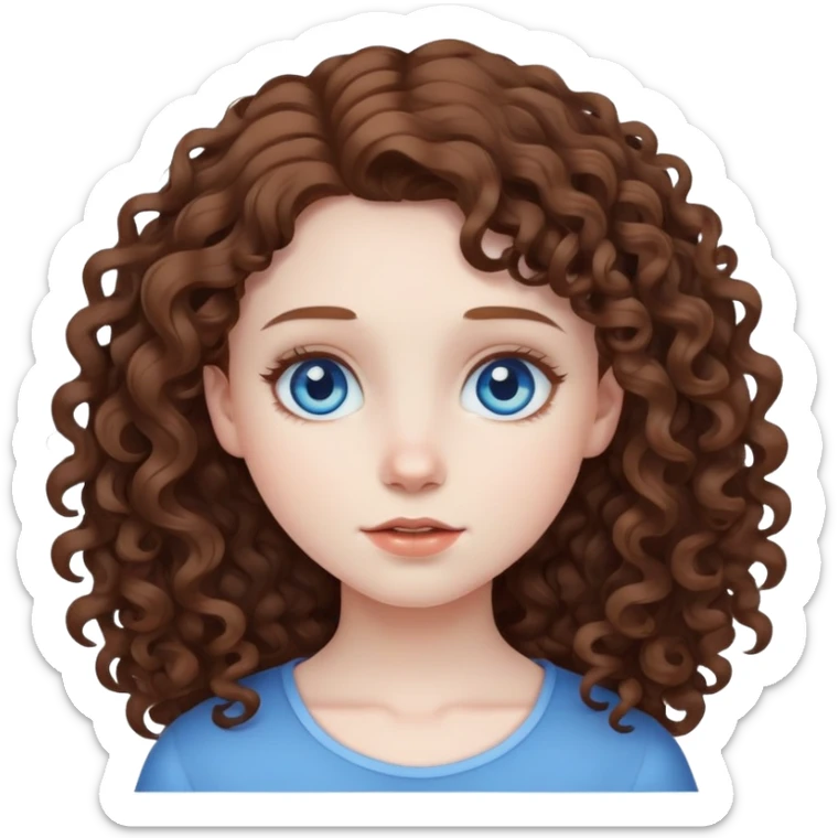 girl with curly brown hair and blue eyes and pale skin sticker