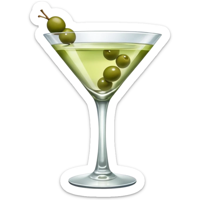 martini with 3 green khaki olives. liquid should be a bit more of a clear color. fancy  sticker