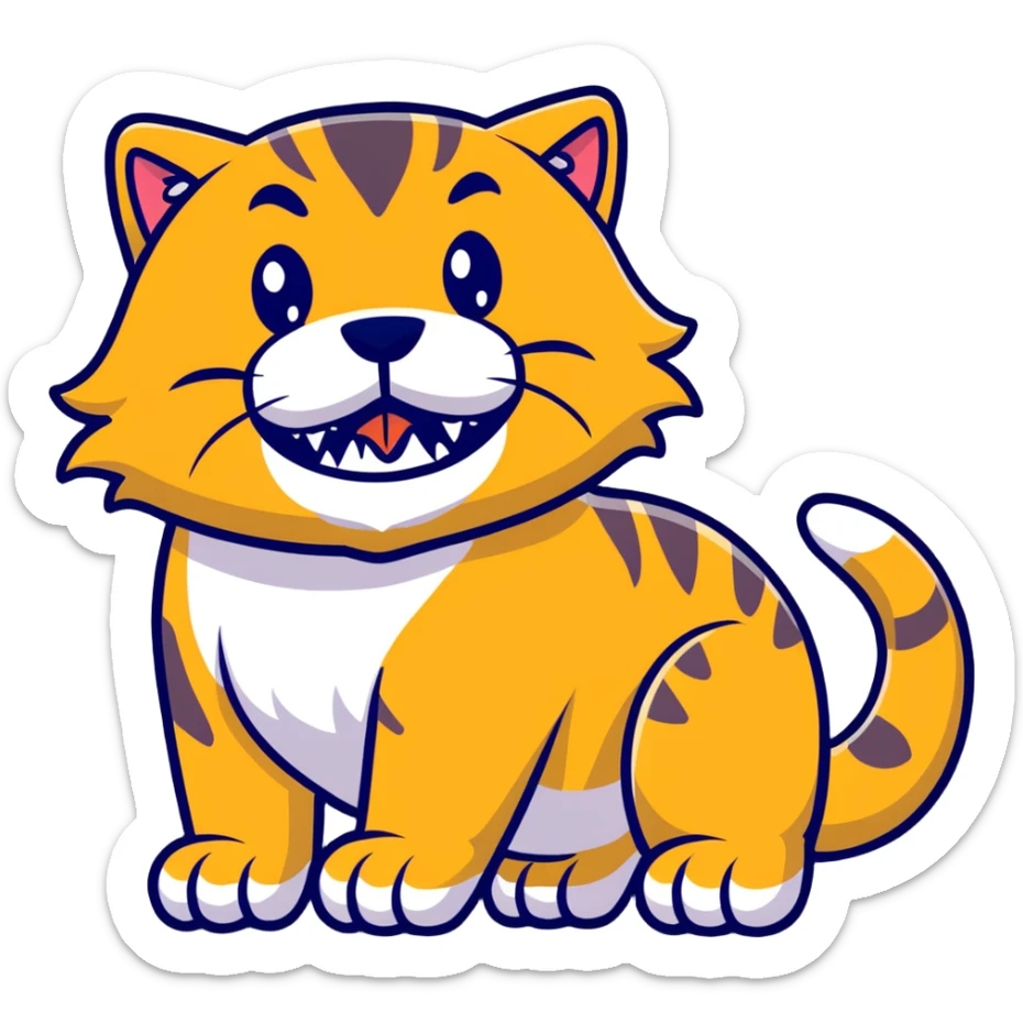 saber-toothed cat with enormous tusks four times longer than its head, extremely exaggerated canine teeth that extend far past its body sticker