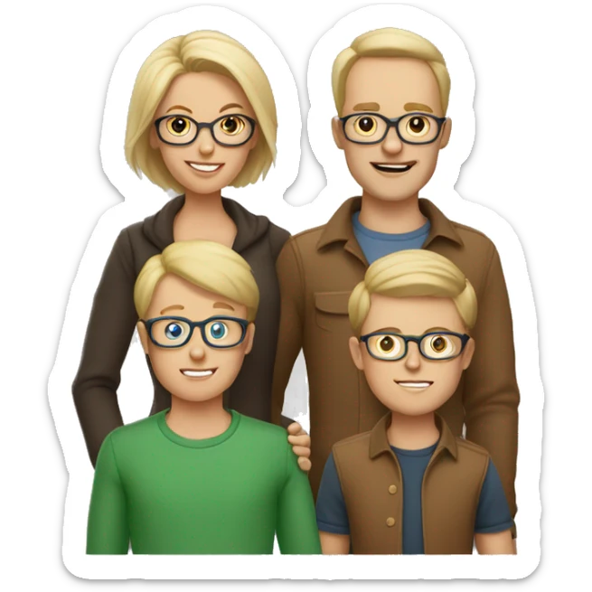 white family that consists of father (blond hair and glasses), mother (brown hair and glasses) and 3 boys (all of them with blond hair) sticker