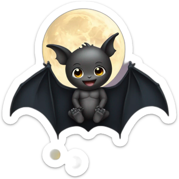 black happy baby bat wings sitting in front of moon holding feet sticker