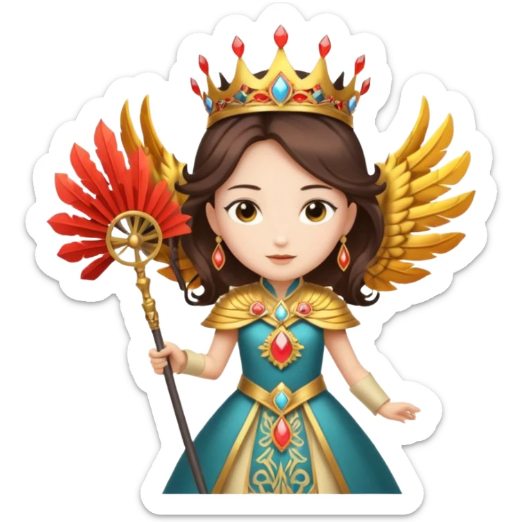 Princess Iron Fan, ancient princess style, wearing phoenix crown, holding iron fan, exquisite clothing, noble demeanor sticker