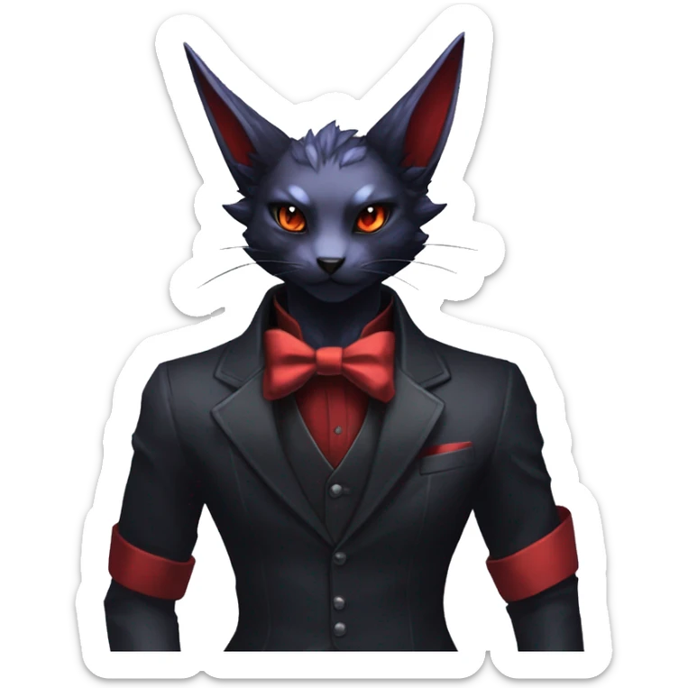 cool anthro edgy black red ethereal fantasy nargacuga-Noivern-cat-Fakemon collar harness bow tie and bracers full body sticker