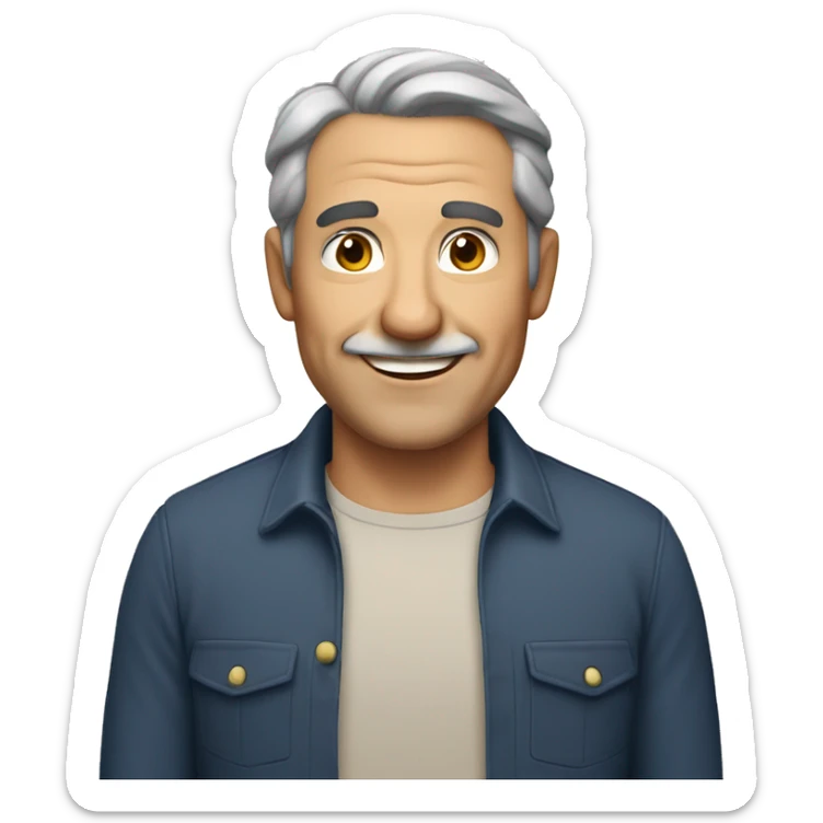 An mature Italian man with light skin, short dark brown  hair, a smiling face WITHOUT AN  moustache sticker