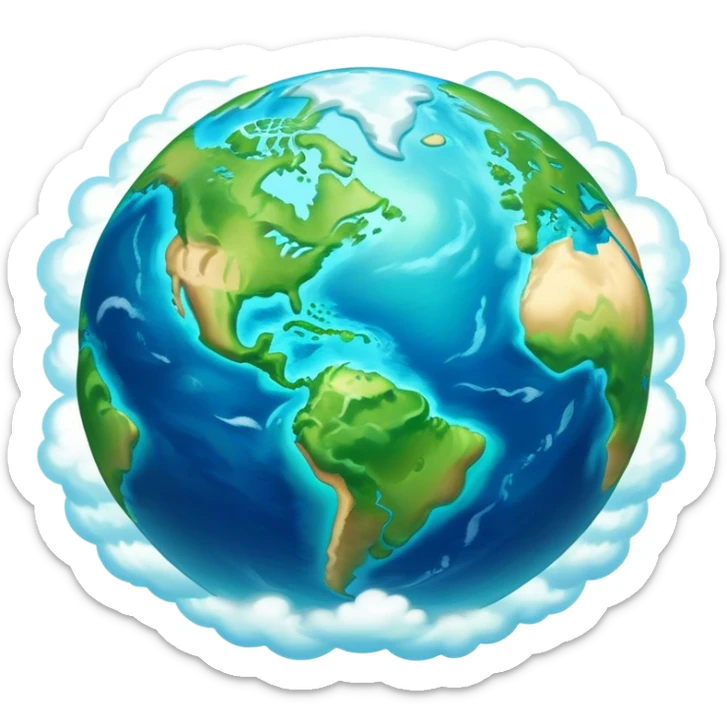 Cinematic Realistic Earth, depicted with vibrant blue oceans, clouds, and lush green continents rendered in exquisite detail, high shine, and a soft radiant glow that captures the dynamic, life-sustaining beauty of our home planet. sticker