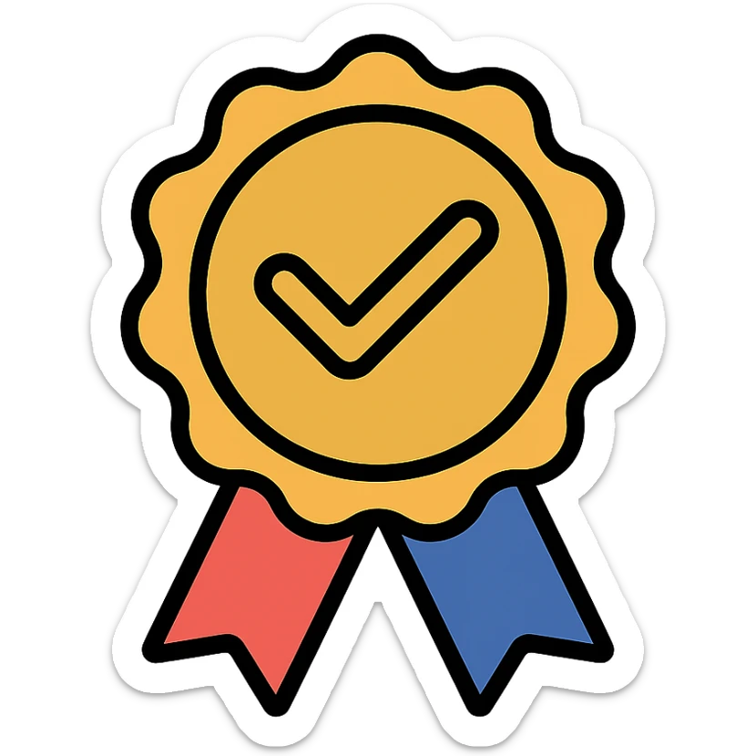 vector icon of a seal of trust with gold and colorful elements, elegant and minimalist flat design, isolated on white background, award badge style, 2D flat vector, trending icon look, soft shadows, no text, perfect for commercial use, icon style, variation 3 sticker