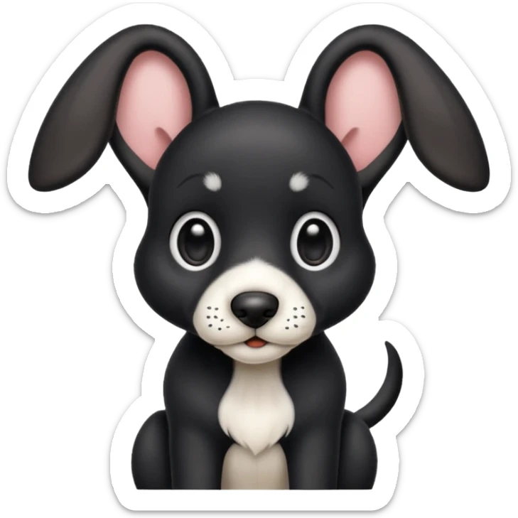 Realistic puppy black hound dog, white snout, big ears, white chest sticker
