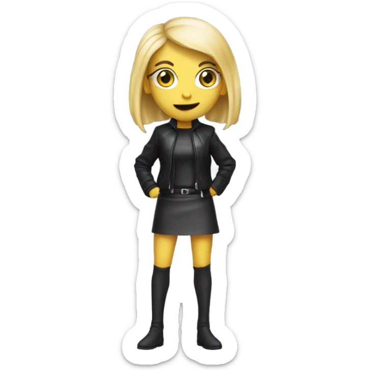 reptilian alien woman, blonde, in blck leather mini skirt, full body sticker