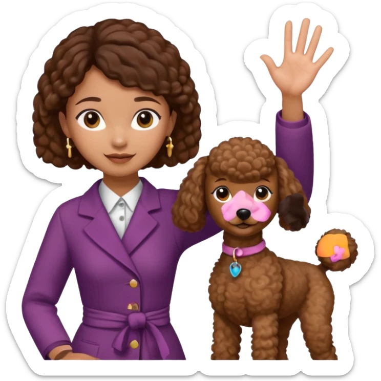 Asia tie up hair girl with brown poodle say good bye sticker