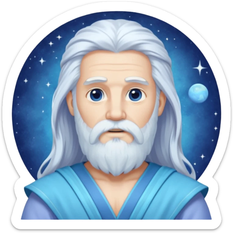 Uranus, God of Sky from Gods and Goddesses with long white hair and beard, pale periwinkle outfit sticker
