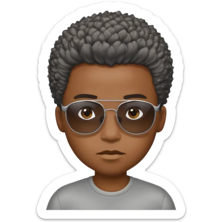 Un garçon,de couleur noir avec des lunettes de soleil grise,il a des cheveux crépus et au dessus de sa tete il est écrit BOUSS  sticker