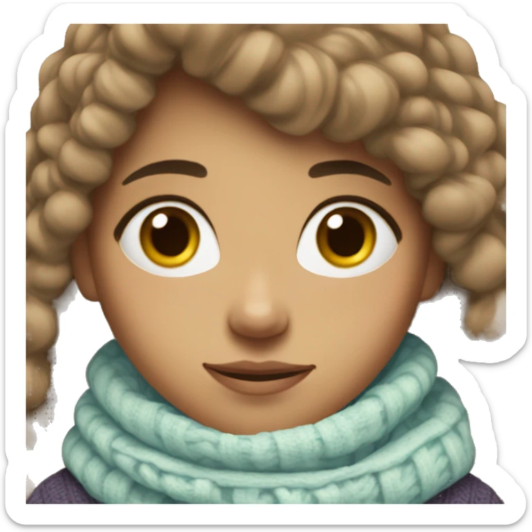 Make me a girl with brown hair and light skin with a sweater and scarf cold  sticker