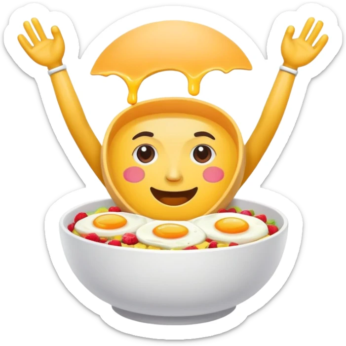 Breakfast bowl with a face on the bowl and arms and legs ready for gym sticker