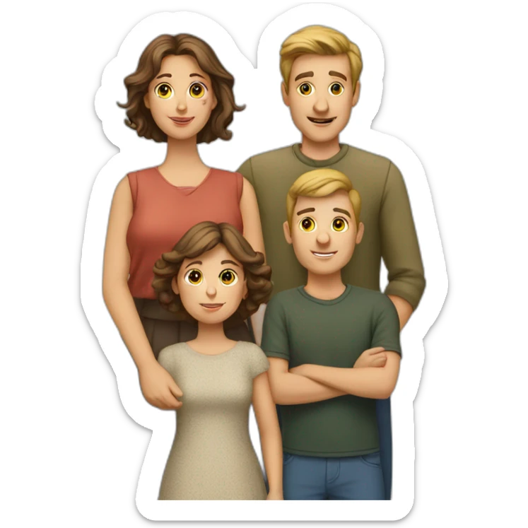 Exactly 5 person European Family consisting of 1 Man, 1 Woman and 3 Boys sticker