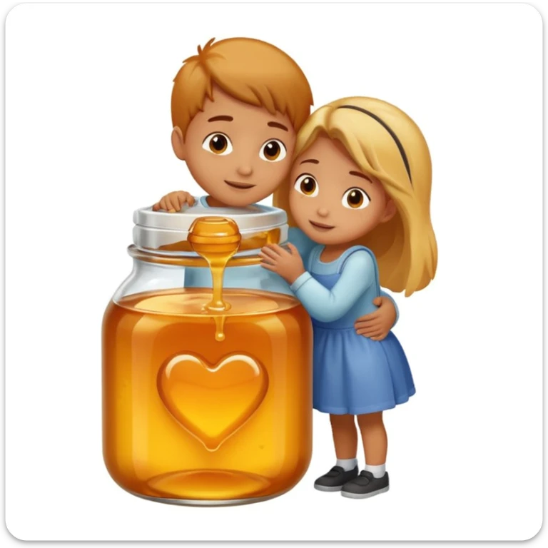 A boy and a girl inside a jar of honey hugging and kissing sticker