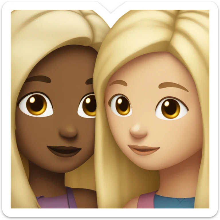 two girl friends hugging each other one blonde one brown hair sticker