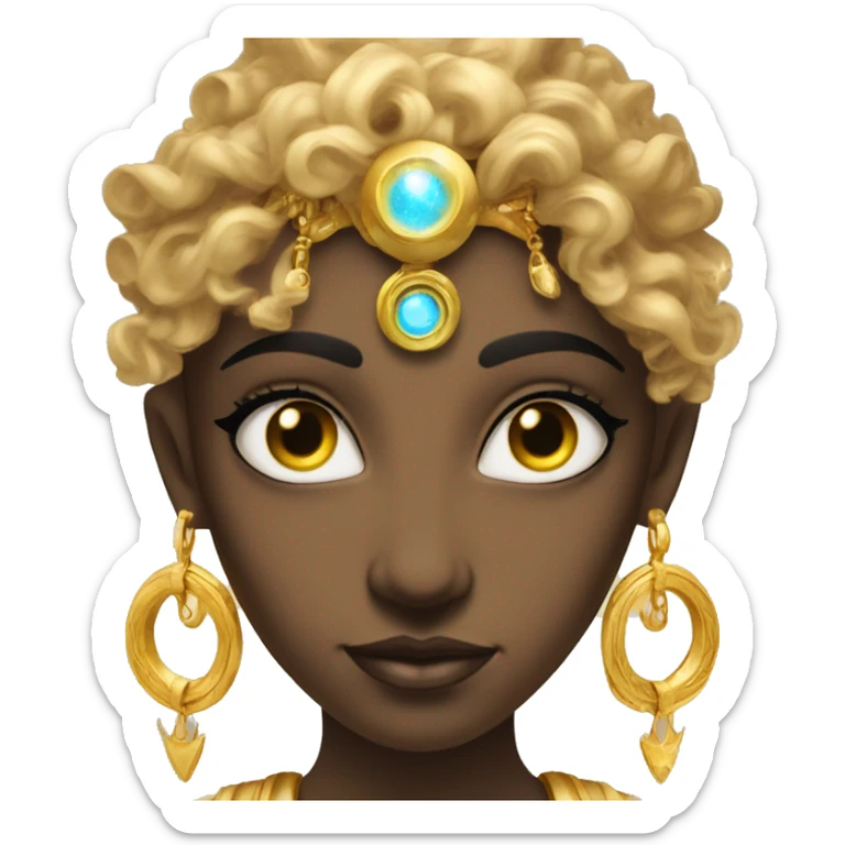 Divine goddess with golden jewelry and eyes that show a portal to space sticker