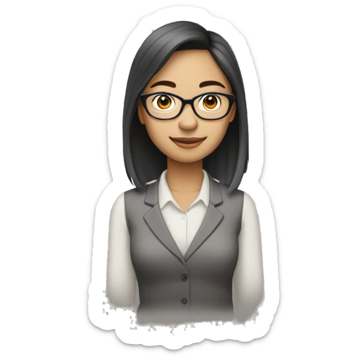 27-year-old female, works in an office job (accountant), introverted, wears glasses, and is of East Asian descent. sticker