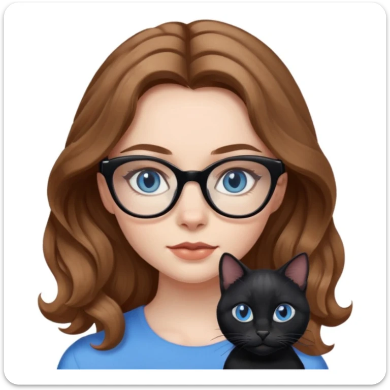 Girl with light brown wavy hair, pale skin, blue eyes, and black cat eye glasses  sticker