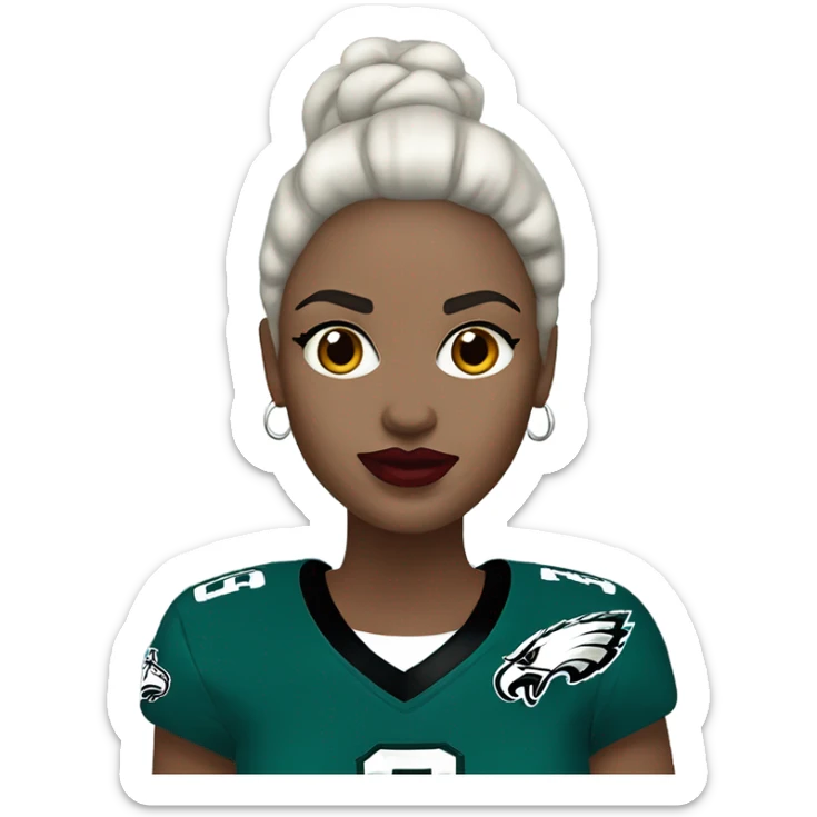  White skin female dark hair red lips wearing Philadelphia Eagles jersey sticker