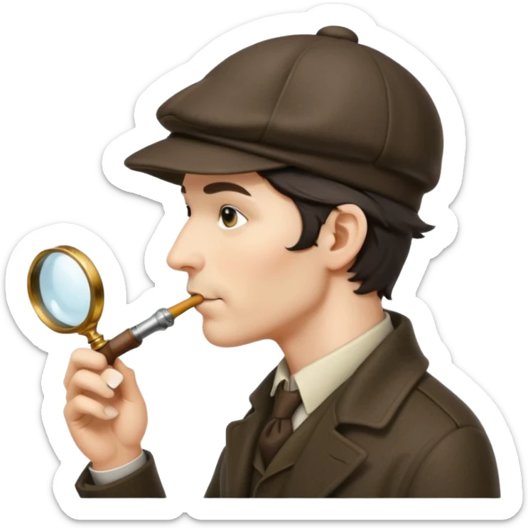 A side view of Sherlock Holmes wearing a deerstalker hat and smoking a meershaum pipe sticker