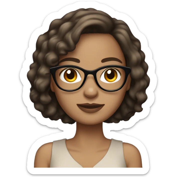 IT Girl brunette with bob and glasses light skin tone sticker