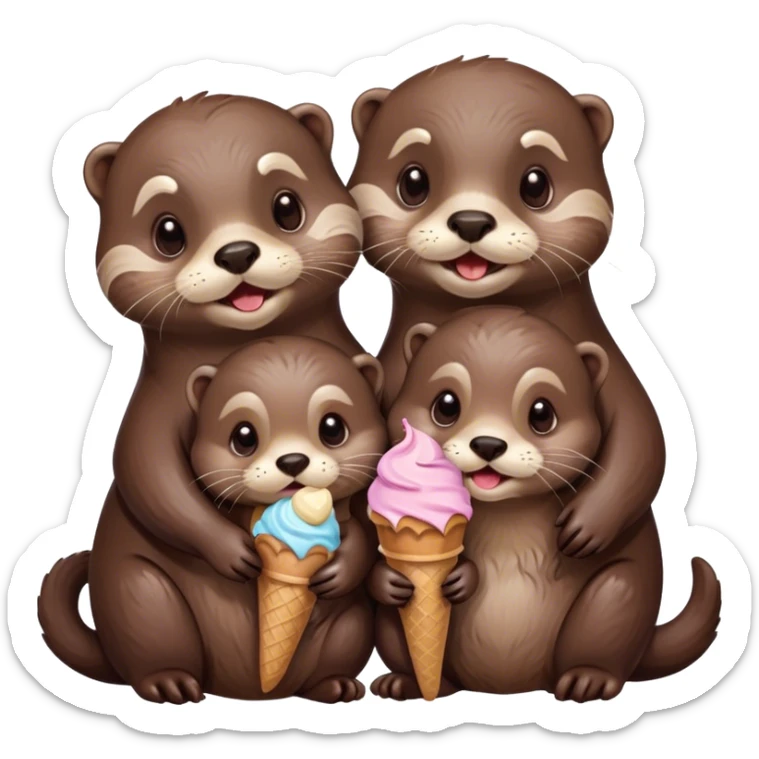 mom and dad otter with baby otter and all eating ice cream and with a bow sticker