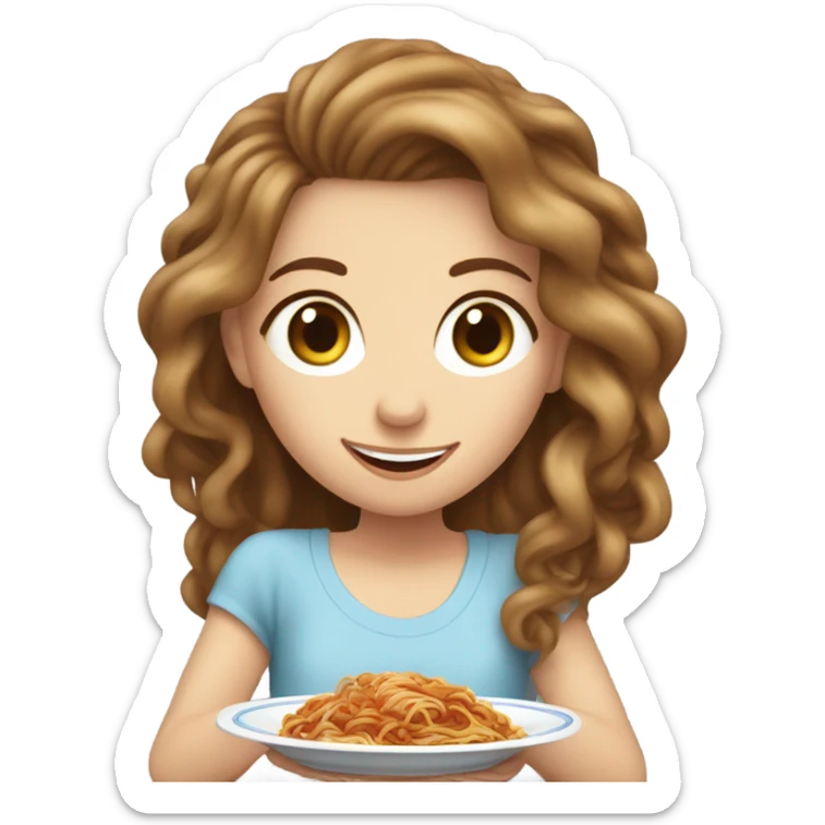 White girl blue eyes brown hair eating spaghetti  sticker