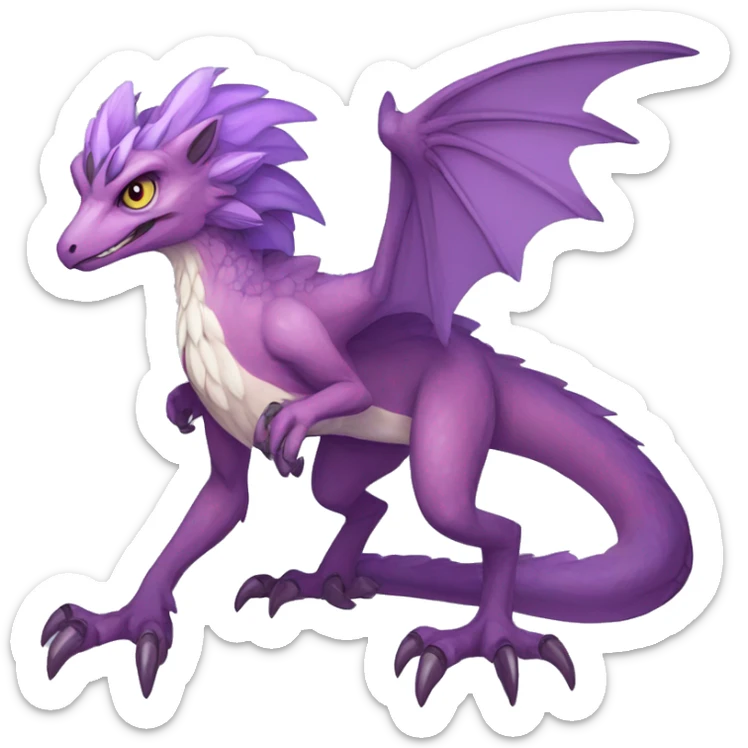 Mauve-violet-colored anthro-raptor-dragonkin-scalie-sona-Fakémon-hybrid with a mane on head and back full body sticker