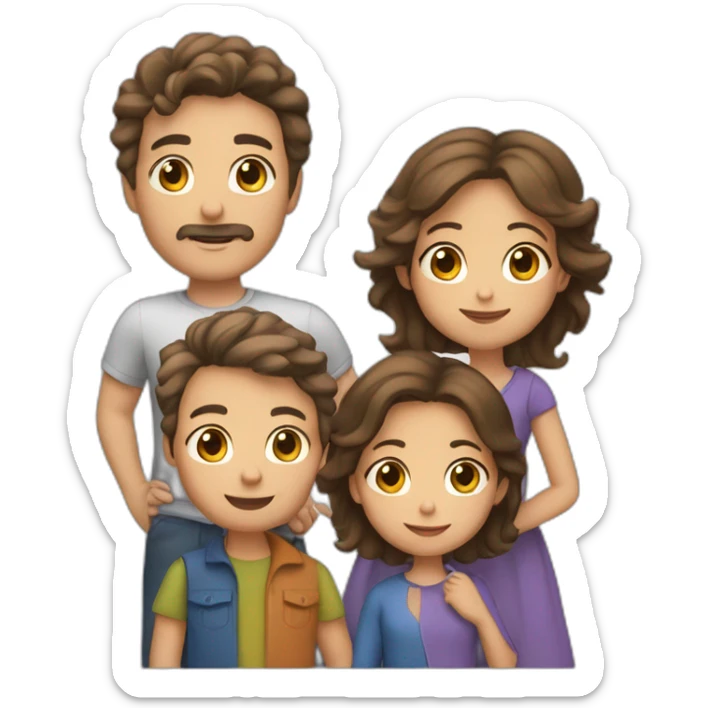 Family of 4. Dad with salt and pepper hair, mom with straight brown hair, 7 year old son with brown hair, 4 year old daughter with brown hair. sticker