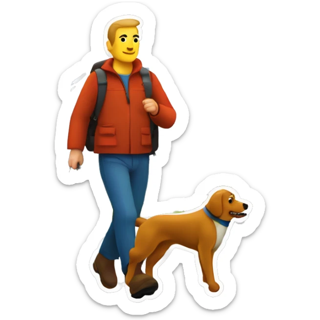 there is a man and a dog walking in the mountains, in style of kyrill kotashev, mountain label, shoulder patch design, logo, logo, by Konstantin Savitsky, by Roman Bezpalkiv, by Serhii Vasylkivsky, patch design, by Ivan Mrkvička, by Nikola Avramov sticker
