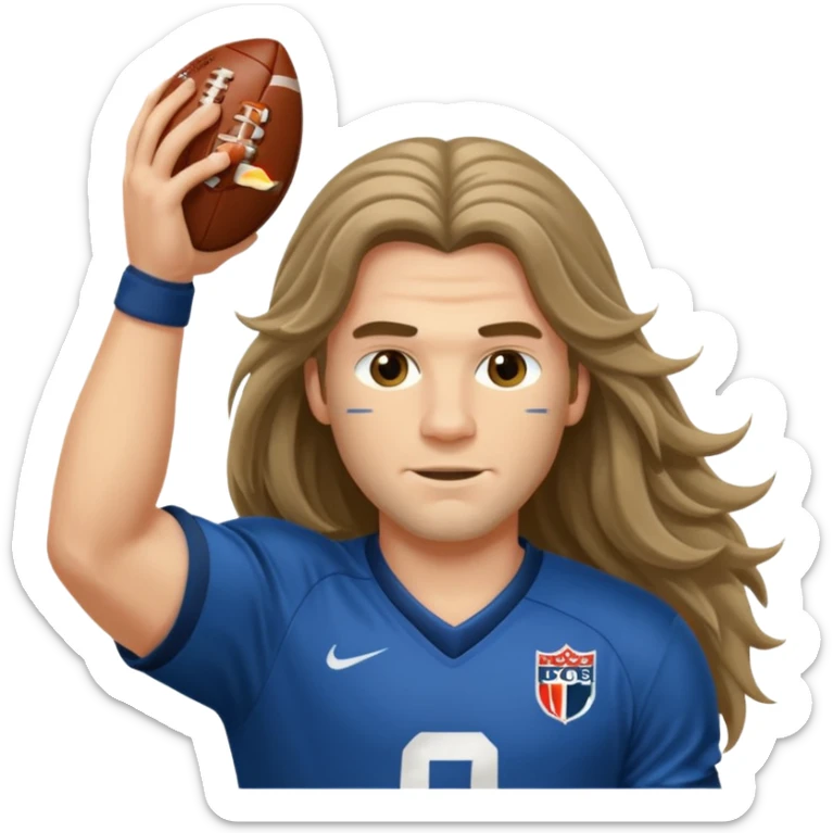 Long Haired Football Players, Footballer with flowing hair in jersey sticker